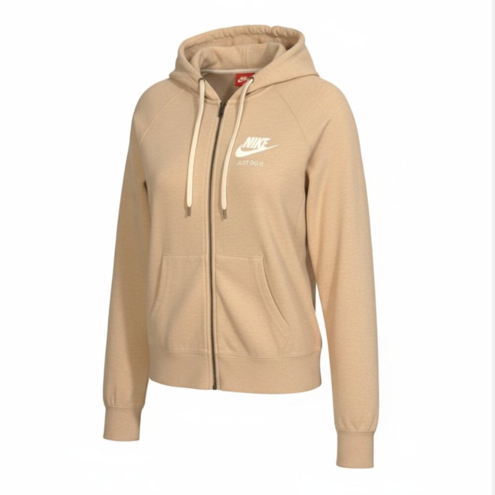Nike Just Do It Hoodie Mens M Beige Full Zip Lightweight Sweatshirt 726057-140 - Picture 11 of 11